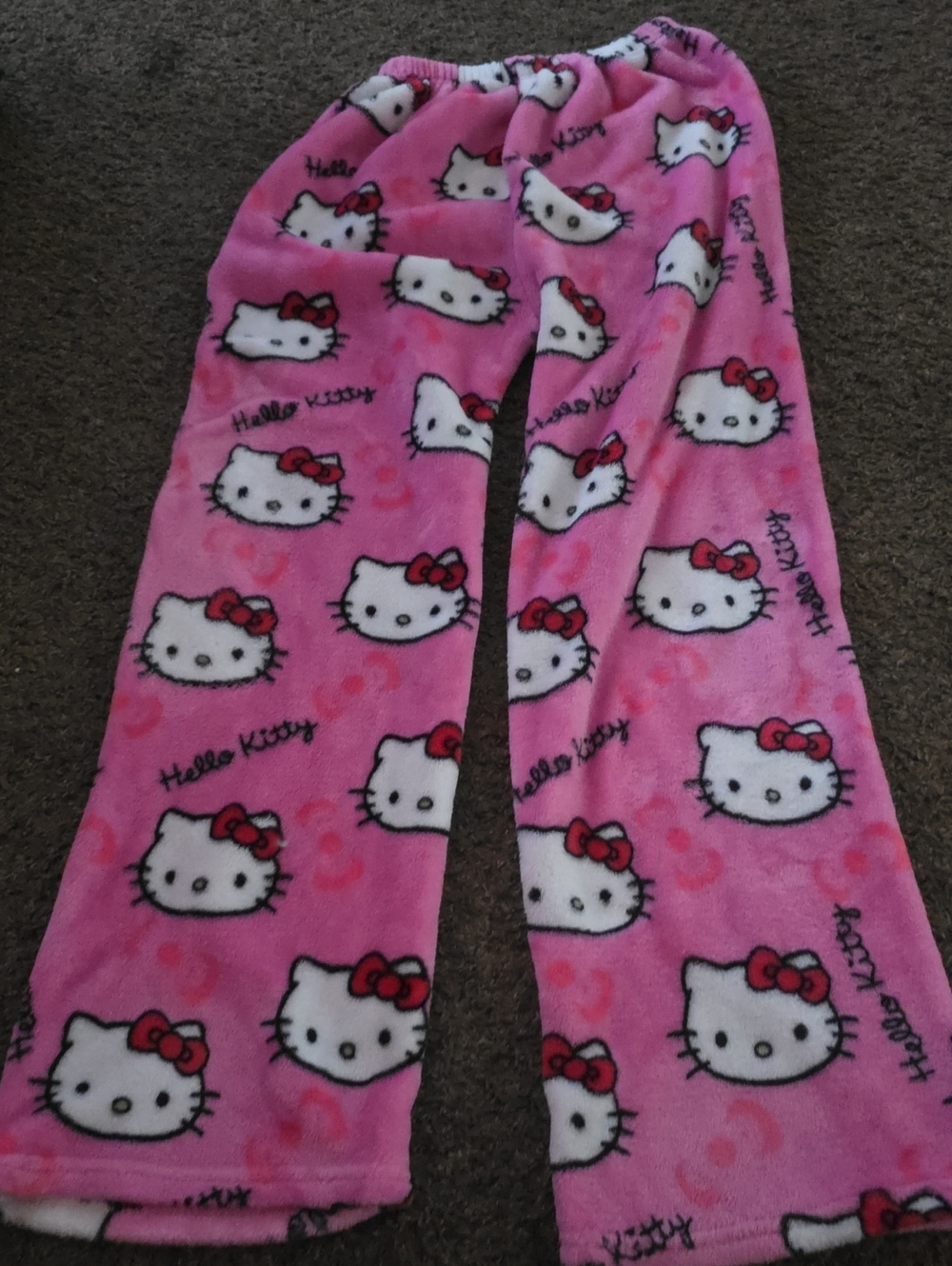 Hello Kitty Pink Fleece Pajama Bottoms with White Character Print